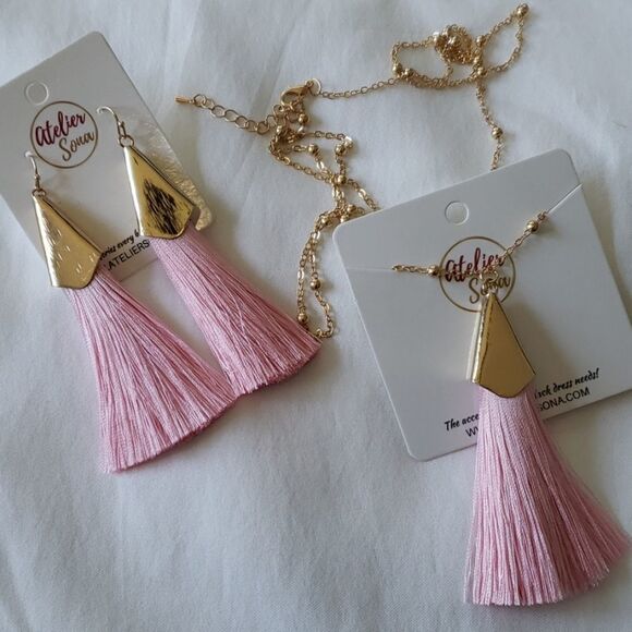 New pink tassel jewelry set - Picture 1 of 2